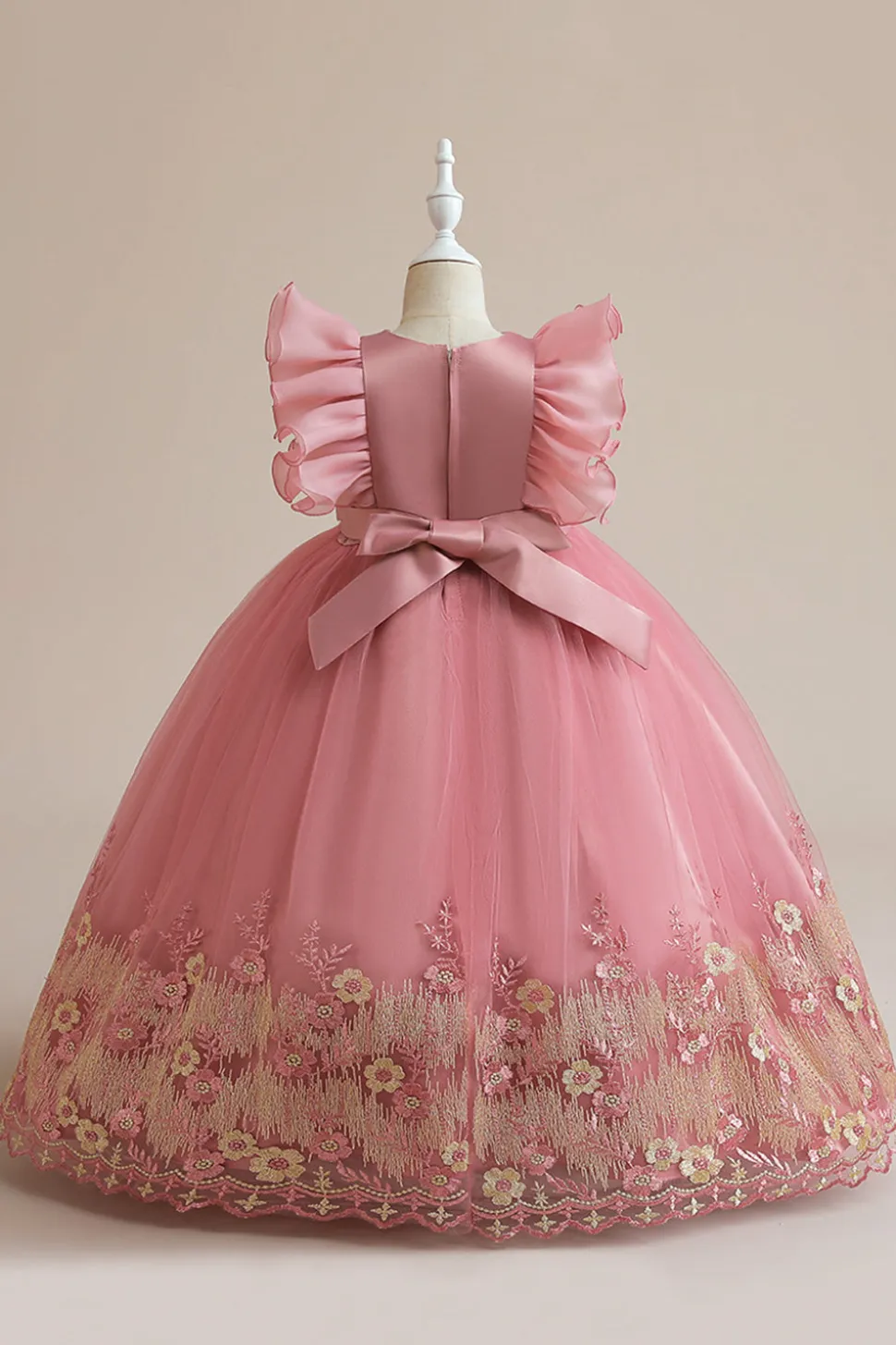 Vestido azul da menina de tule da linha com bordado