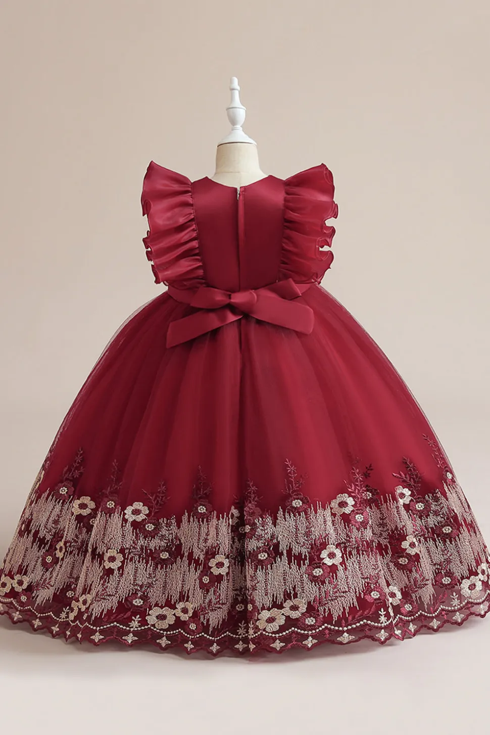 Vestido azul da menina de tule da linha com bordado