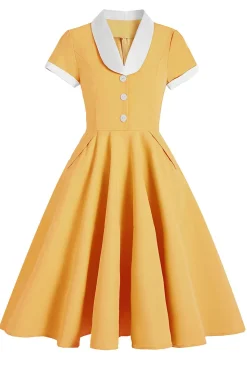 Vestido azul de balanço dos anos 50 com bolsos