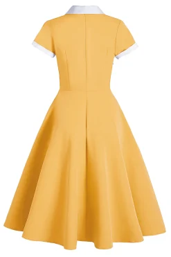 Vestido azul de balanço dos anos 50 com bolsos