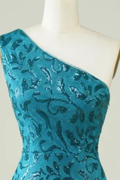 Vestido azul de um ombro apertado Homecoming com costas ocas