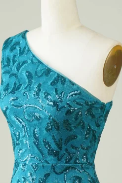 Vestido azul de um ombro apertado Homecoming com costas ocas