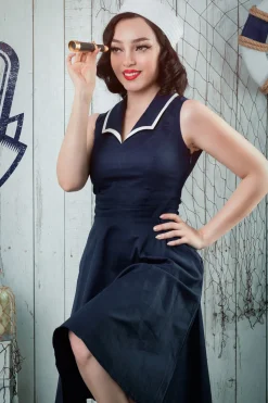 Vestido azul marinho dos anos 50