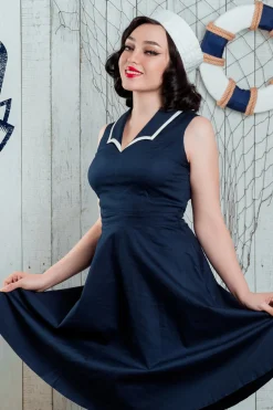 Vestido azul marinho dos anos 50