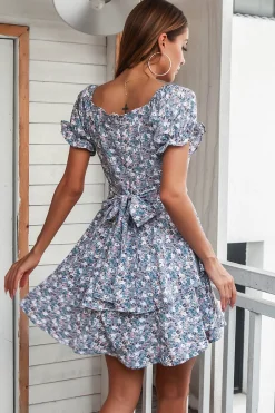 Vestido boho de verão floral azul