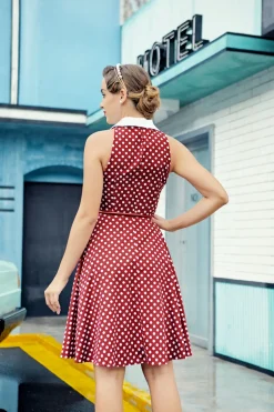 Vestido Borgonha com Bolinhas Brancas