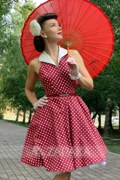 Vestido Borgonha com Bolinhas Brancas