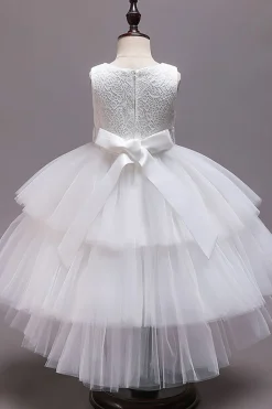 Vestido branco A-Line Tiered Flower Girl com renda