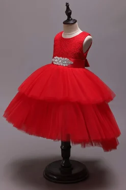 Vestido branco A-Line Tiered Flower Girl com renda