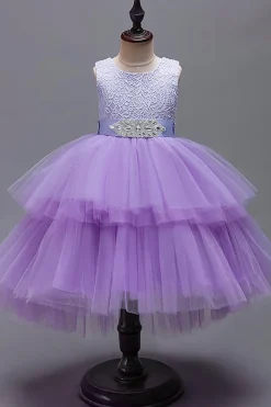 Vestido branco A-Line Tiered Flower Girl com renda