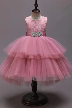 Vestido branco A-Line Tiered Flower Girl com renda