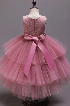 Vestido branco A-Line Tiered Flower Girl com renda