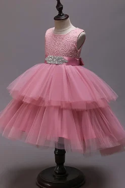 Vestido branco A-Line Tiered Flower Girl com renda