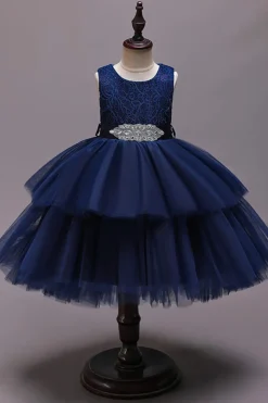 Vestido branco A-Line Tiered Flower Girl com renda
