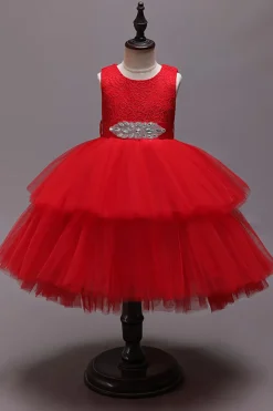 Vestido branco A-Line Tiered Flower Girl com renda