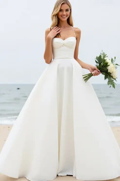 Vestido Branco De Baile/Princesa Cetim Longo Vestido de Noiva