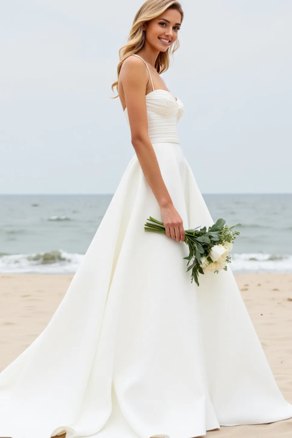 Vestido Branco De Baile/Princesa Cetim Longo Vestido de Noiva