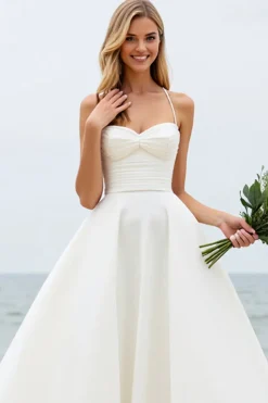 Vestido Branco De Baile/Princesa Cetim Longo Vestido de Noiva