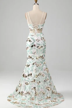 Vestido branco de duas peças brilhante sereia baile de formatura com fenda