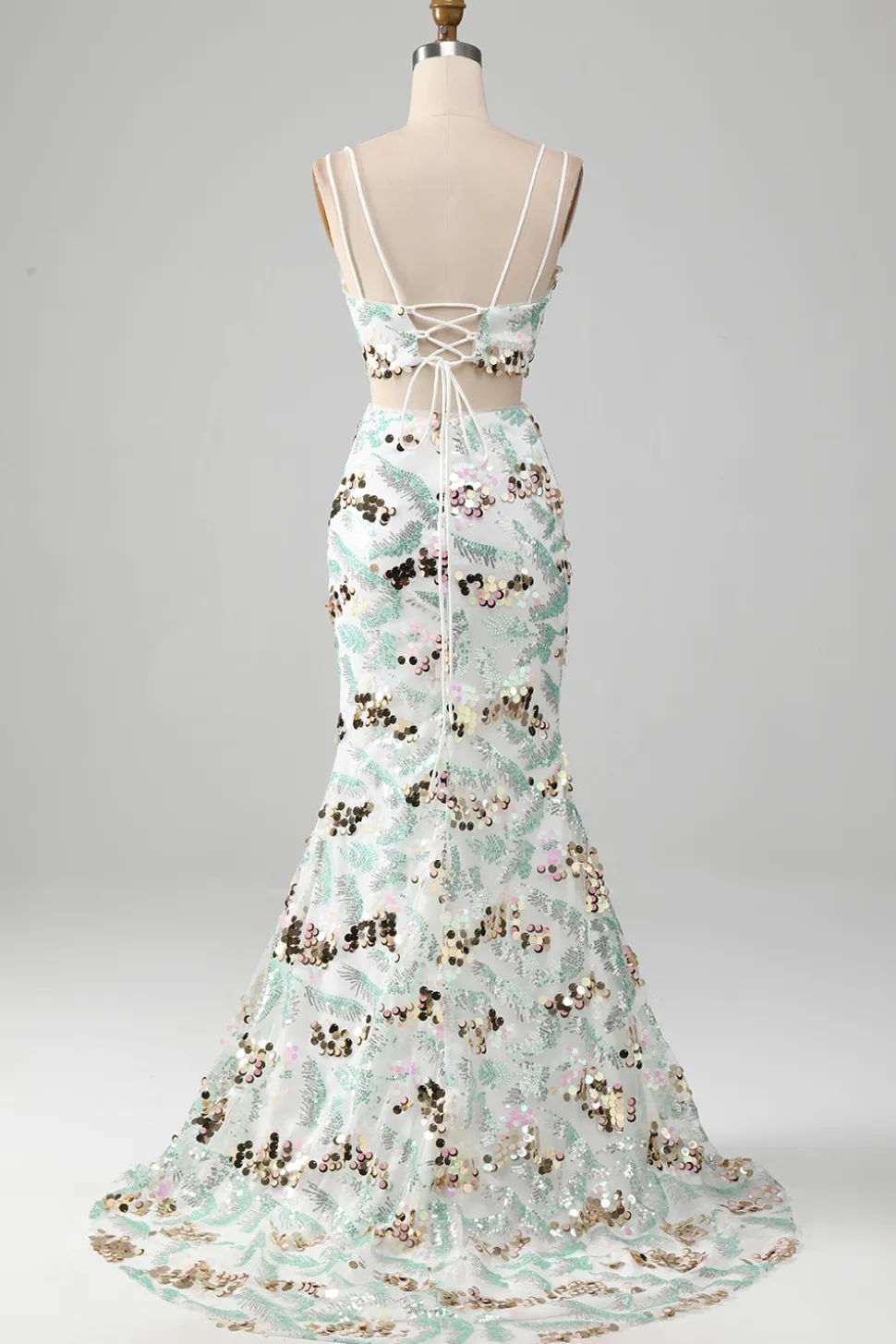 Vestido branco de duas peças brilhante sereia baile de formatura com fenda