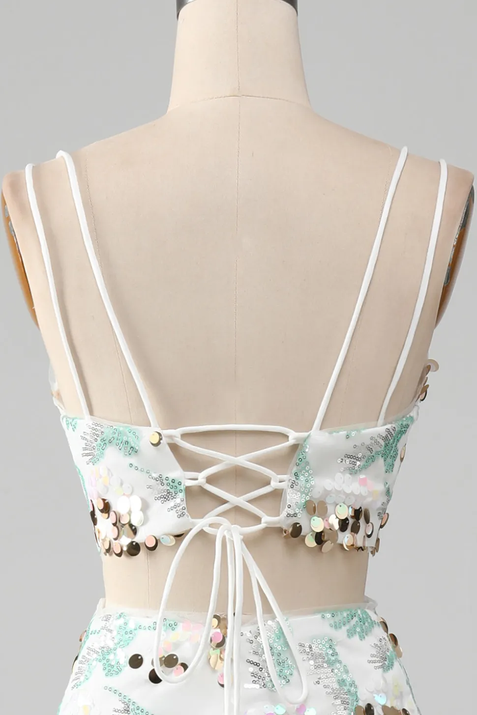 Vestido branco de duas peças brilhante sereia baile de formatura com fenda
