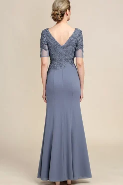 Vestido Cinza de Mãe da Noiva Com Appliques