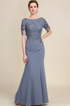 Vestido Cinza de Mãe da Noiva Com Appliques