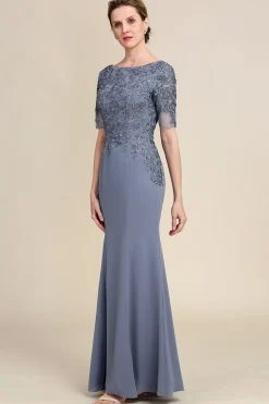 Vestido Cinza de Mãe da Noiva Com Appliques