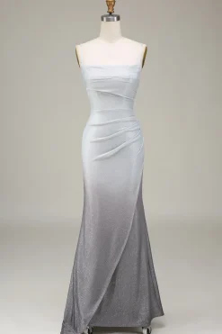 Vestido cinzento Mermiad Sparkly Prom com pregas