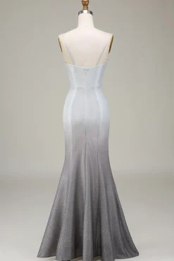Vestido cinzento Mermiad Sparkly Prom com pregas