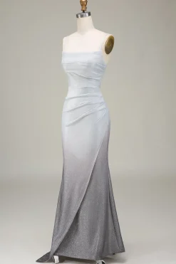 Vestido cinzento Mermiad Sparkly Prom com pregas