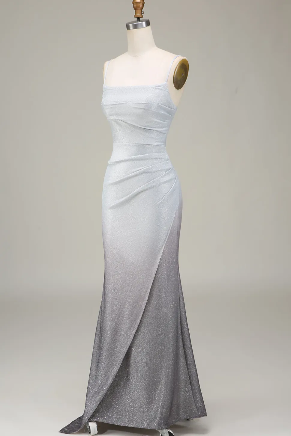 Vestido cinzento Mermiad Sparkly Prom com pregas