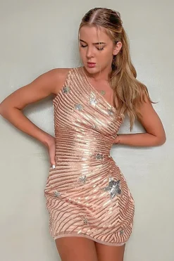 Vestido Cocktail Sheath Rose Golden com lantejoulas