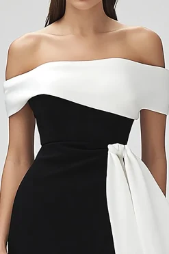 Vestido curto de marfim bodycon e preto com babados
