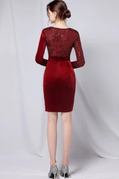 Vestido Curto de Veludo Borgonha
