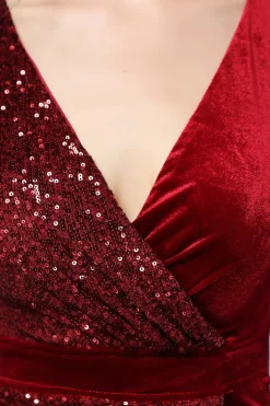 Vestido Curto de Veludo Borgonha