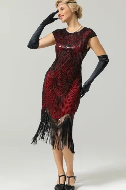 Vestido da franja do brilho de Borgonha Gatsby dos anos 20