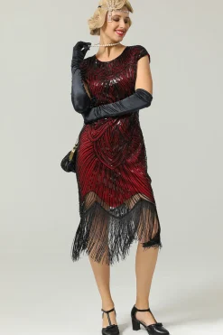 Vestido da franja do brilho de Borgonha Gatsby dos anos 20