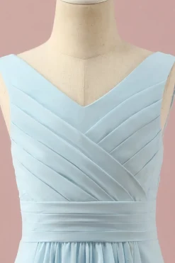 Vestido Dama de Honra Júnior Azul Claro Gola em V