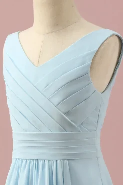 Vestido Dama de Honra Júnior Azul Claro Gola em V