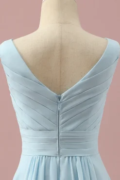 Vestido Dama de Honra Júnior Azul Claro Gola em V