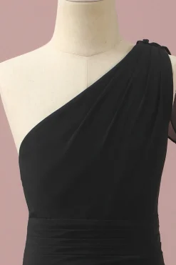 Vestido Dama de Honra Júnior Chiffon Um Ombro Preto