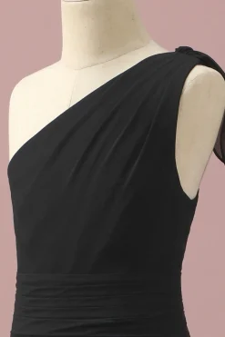 Vestido Dama de Honra Júnior Chiffon Um Ombro Preto