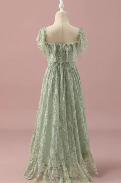 Vestido Dama de Honra Júnior Renda Verde Colarinho Quadrado