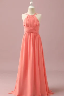 Vestido Dama de Honra Júnior Chiffon Halter Laranja