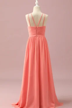 Vestido Dama de Honra Júnior Chiffon Halter Laranja