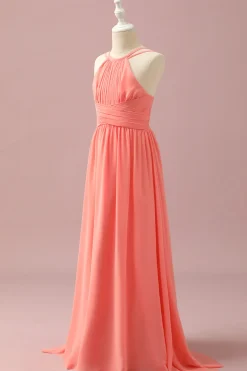 Vestido Dama de Honra Júnior Chiffon Halter Laranja