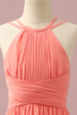 Vestido Dama de Honra Júnior Chiffon Halter Laranja