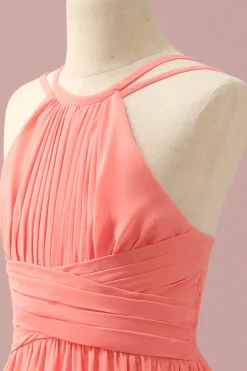 Vestido Dama de Honra Júnior Chiffon Halter Laranja