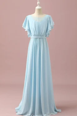 Vestido Dama de Honra Júnior Chiffon Azul Claro